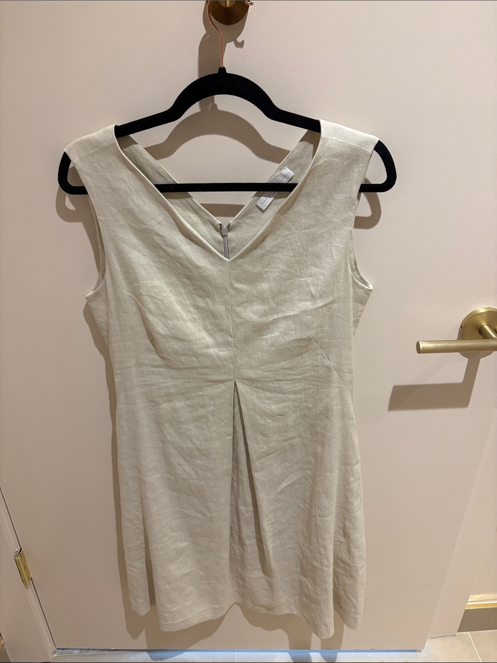 Cream Sleeveless V-Neck Linen Blend Dress